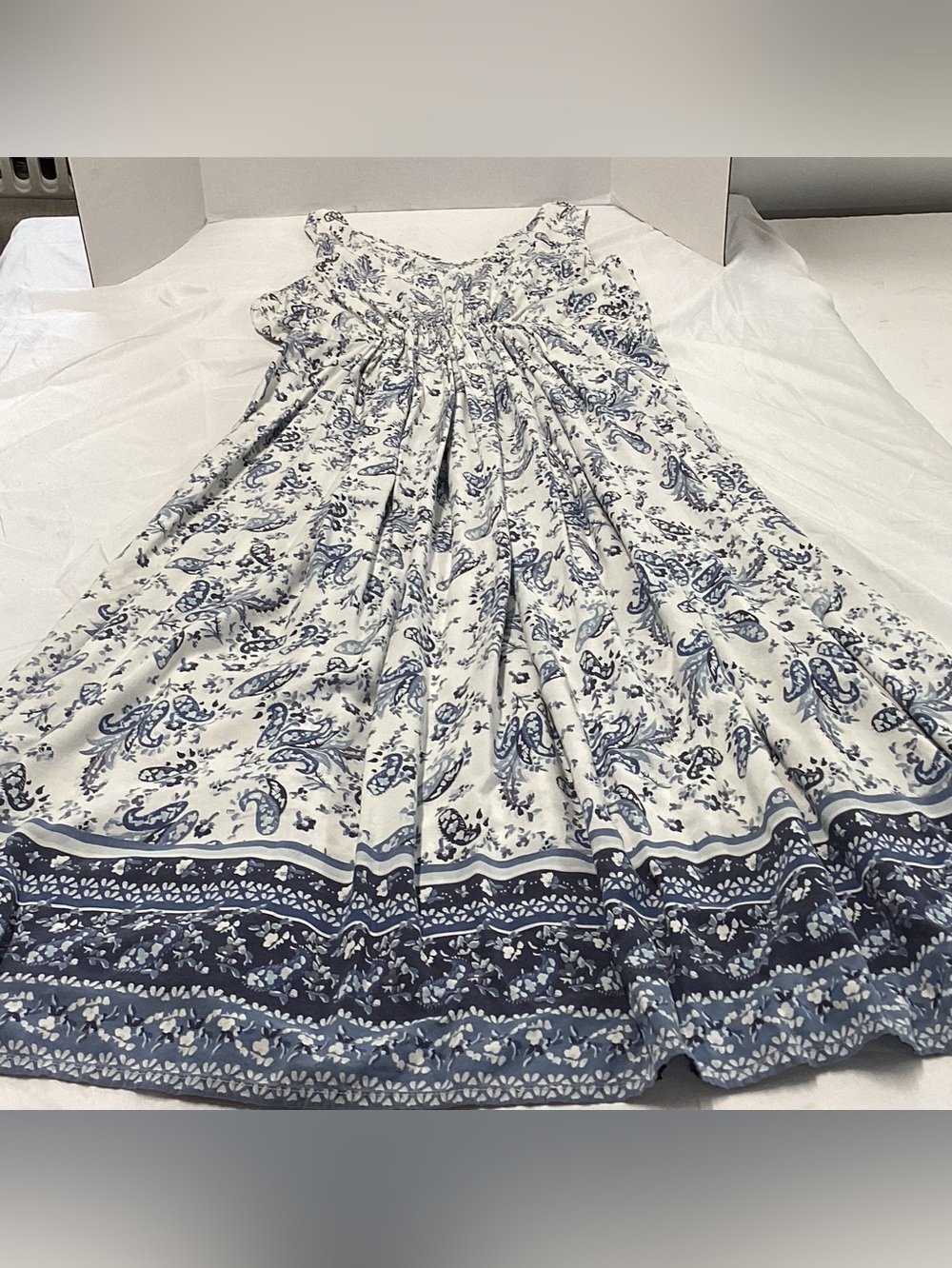 Lucky Brand White and Blue Paisley Sleeveless V-neck Maxi Dress